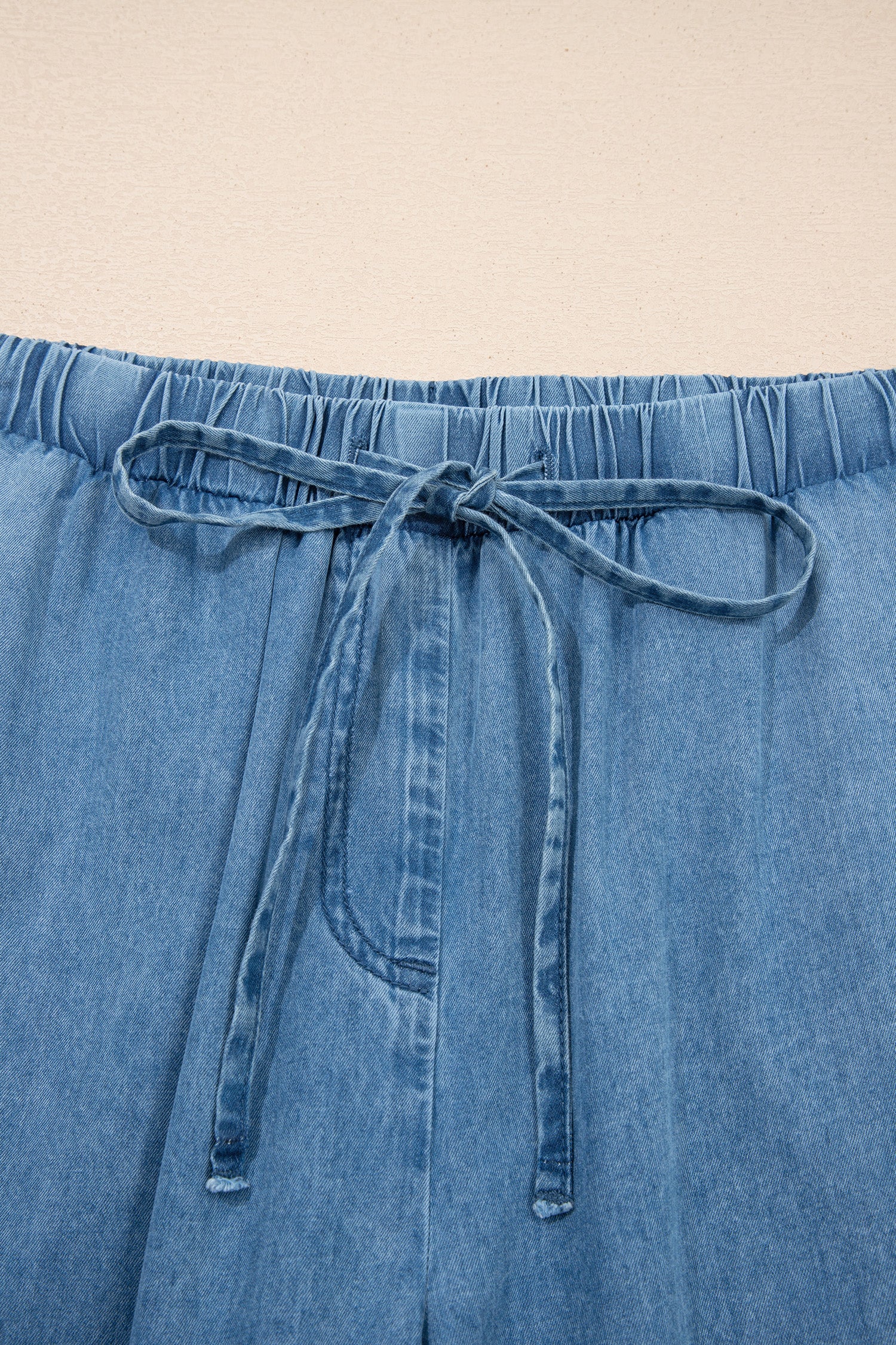 On The Scene Ruffled Hem Wide Leg Chambray Pants