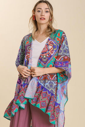 Stay Boho Chic Turquoise Ruffle Hem Open Front Kimono- O5835TU