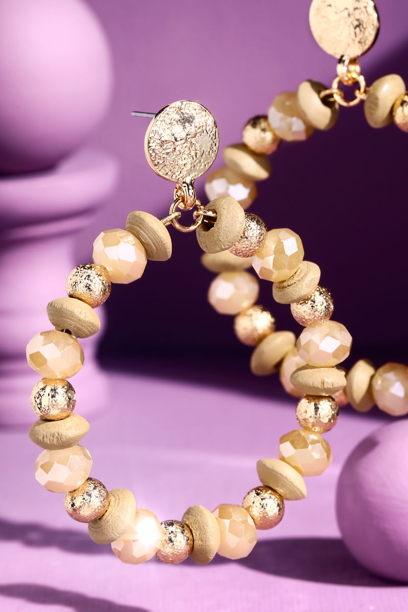 Nude Mixed Bead Hoop Earrings - EAR4494NU