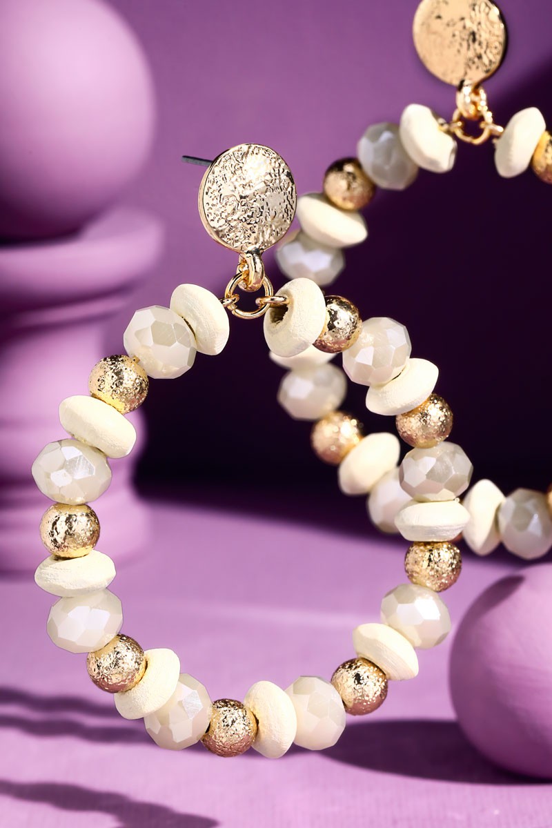 Ivory Mixed Bead Hoop Earrings - EAR4493IV