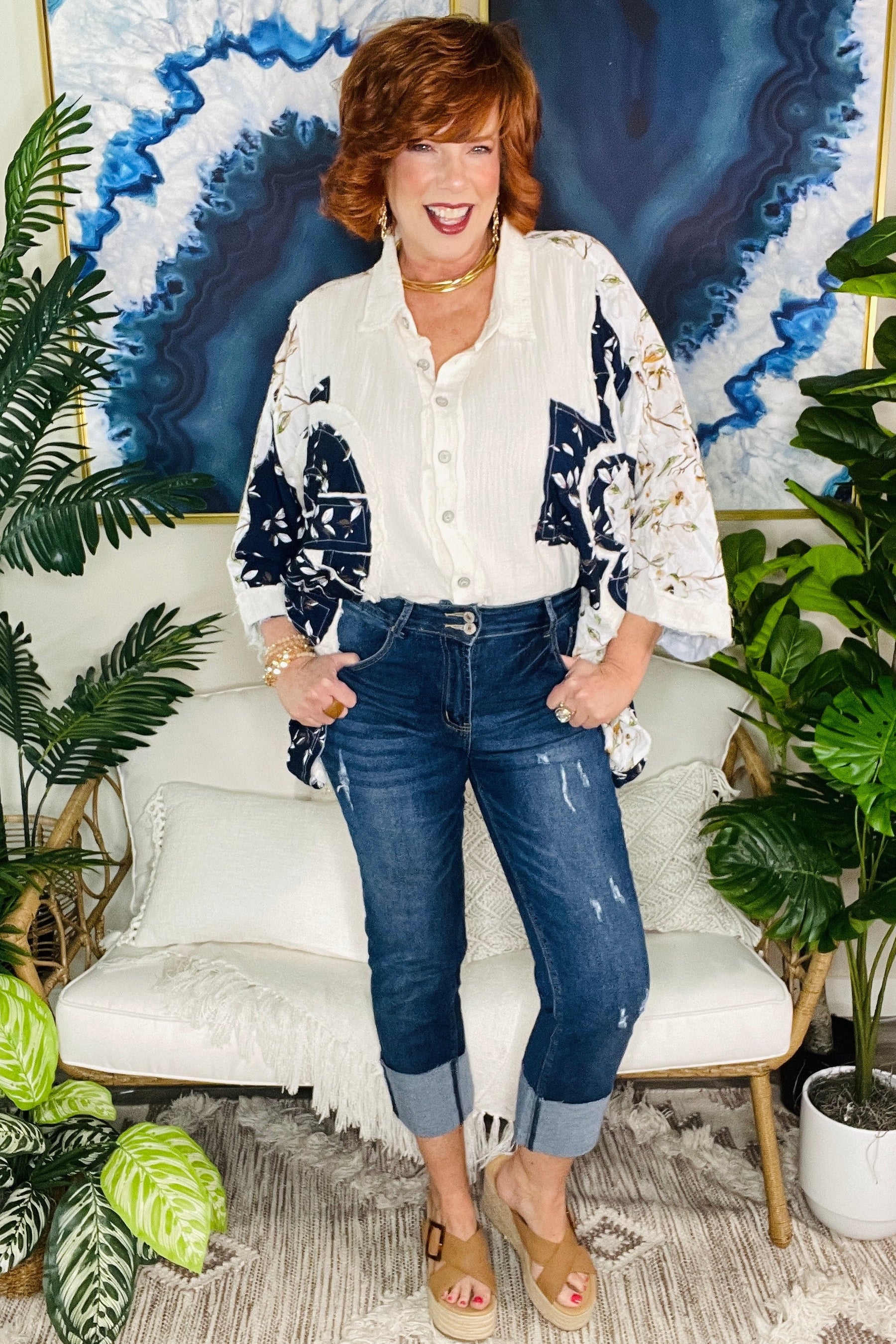 Cara High Waist Dark Blue Distressed Straight Leg Jeans