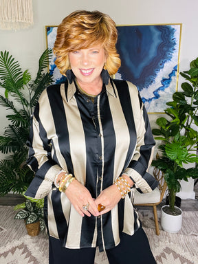 Manhattan Muse Black And Khaki Stripe Top - S872BKH
