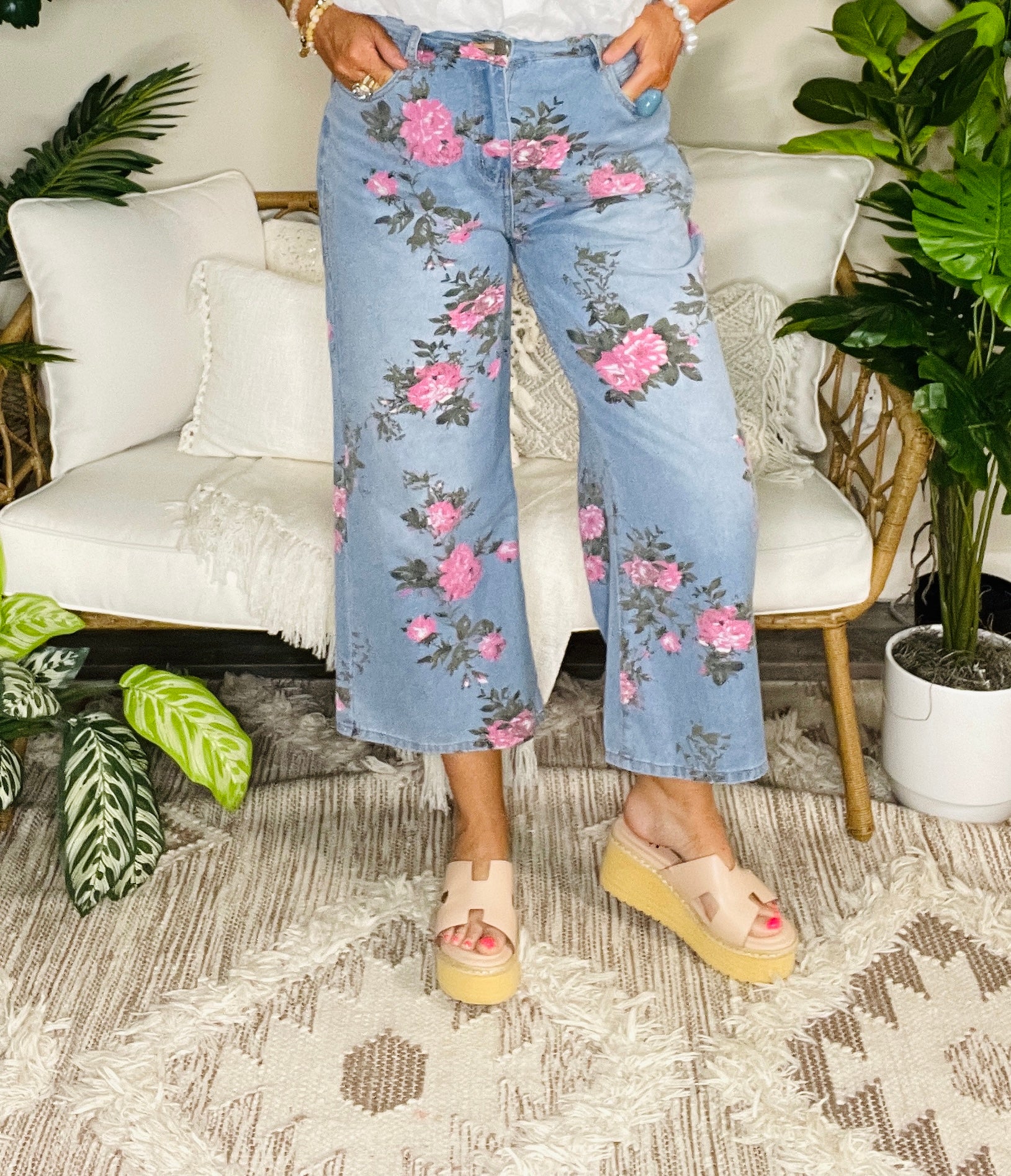 Southern Beauty Floral Print Bootcut Jeans