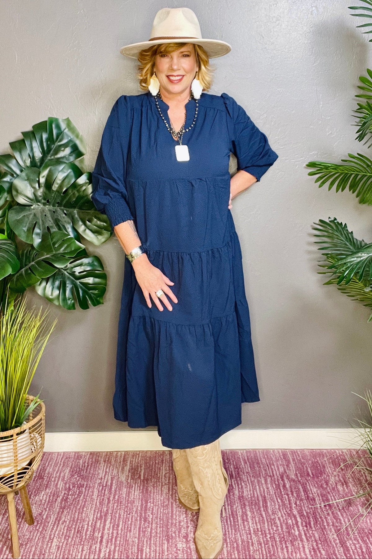 Small Town Girl Navy Tiered Dress - DR015NV
