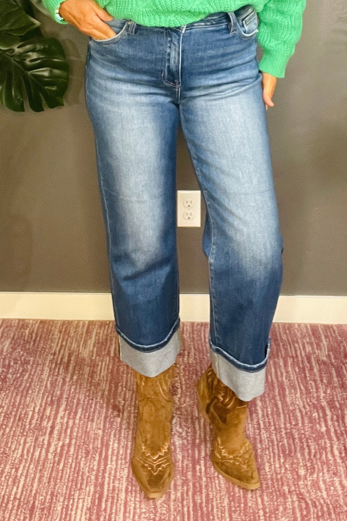 Addison Full Size Mid Rise Crop Straight Cuffed Jeans