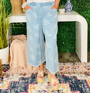 Paisley Spirit Light Denim Paisley Wide Leg Pants