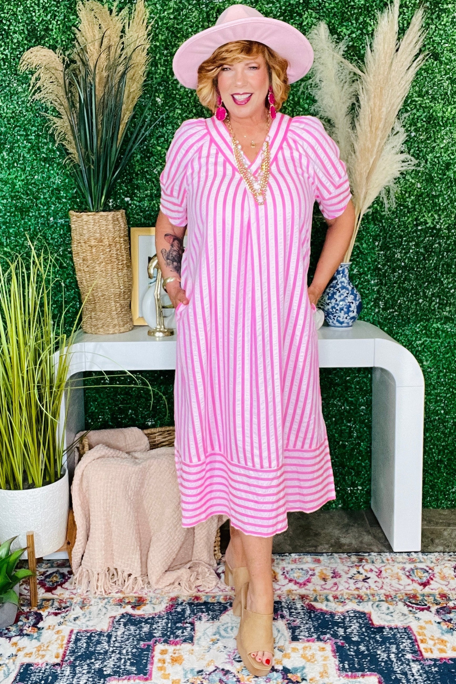 All Dressed Up Pink Stripe Dress