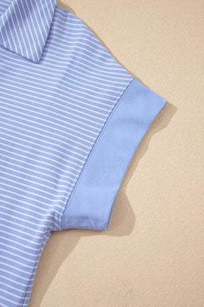 Let's Do This Sky Blue Stripe Top And Shorts Set