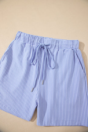 Let's Do This Sky Blue Stripe Top And Shorts Set