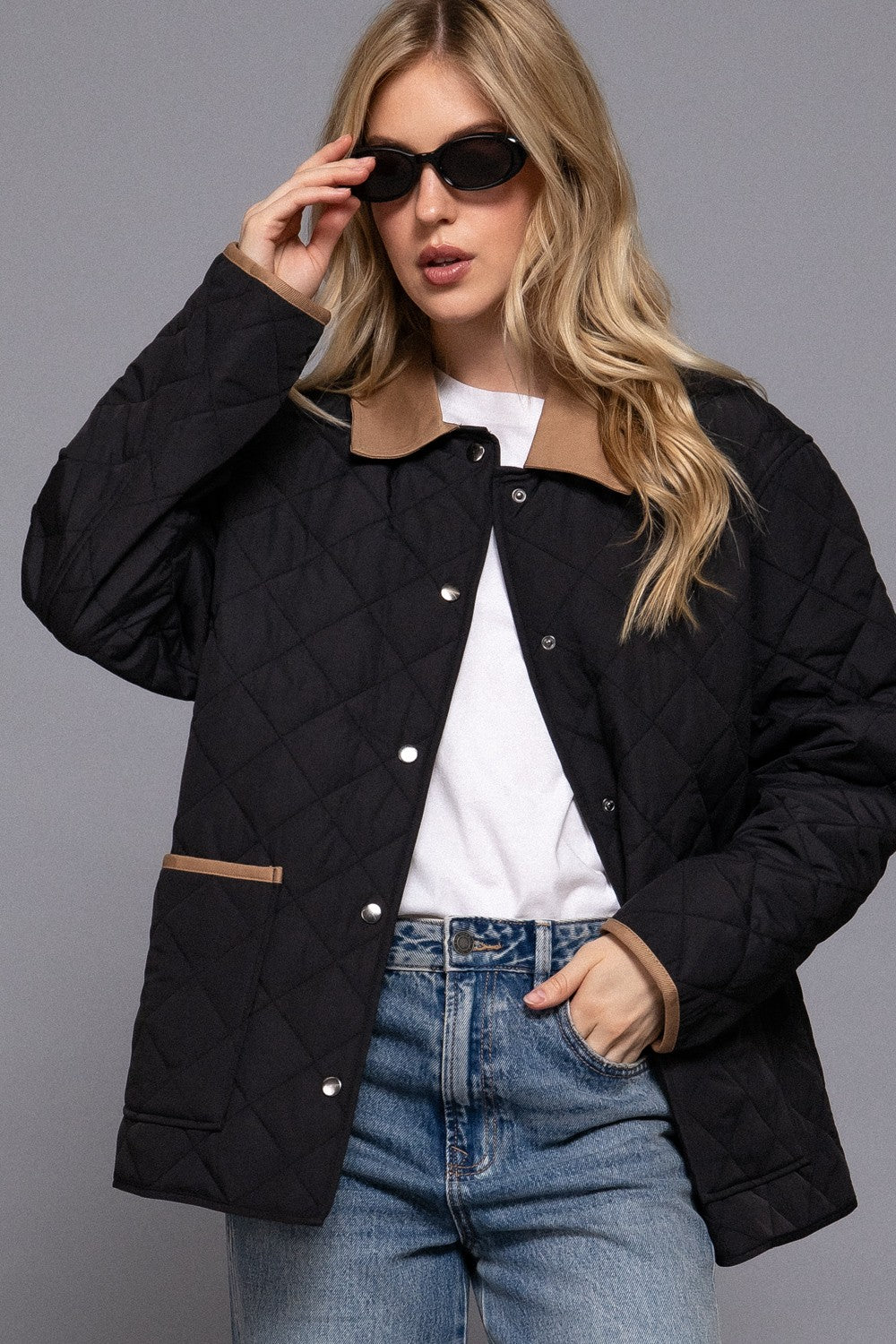Fashion Cover Girl Black Quilted Jacket - OT007BK