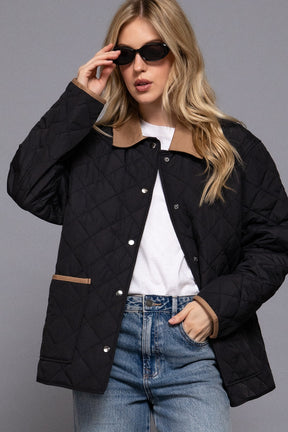 Fashion Cover Girl Black Quilted Jacket - OT007BK