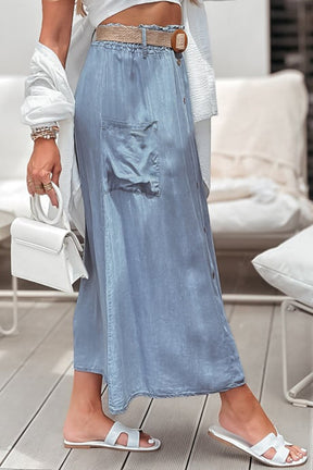 Strolling Downtown Buttoned Front High Waist Denim Maxi Skirt