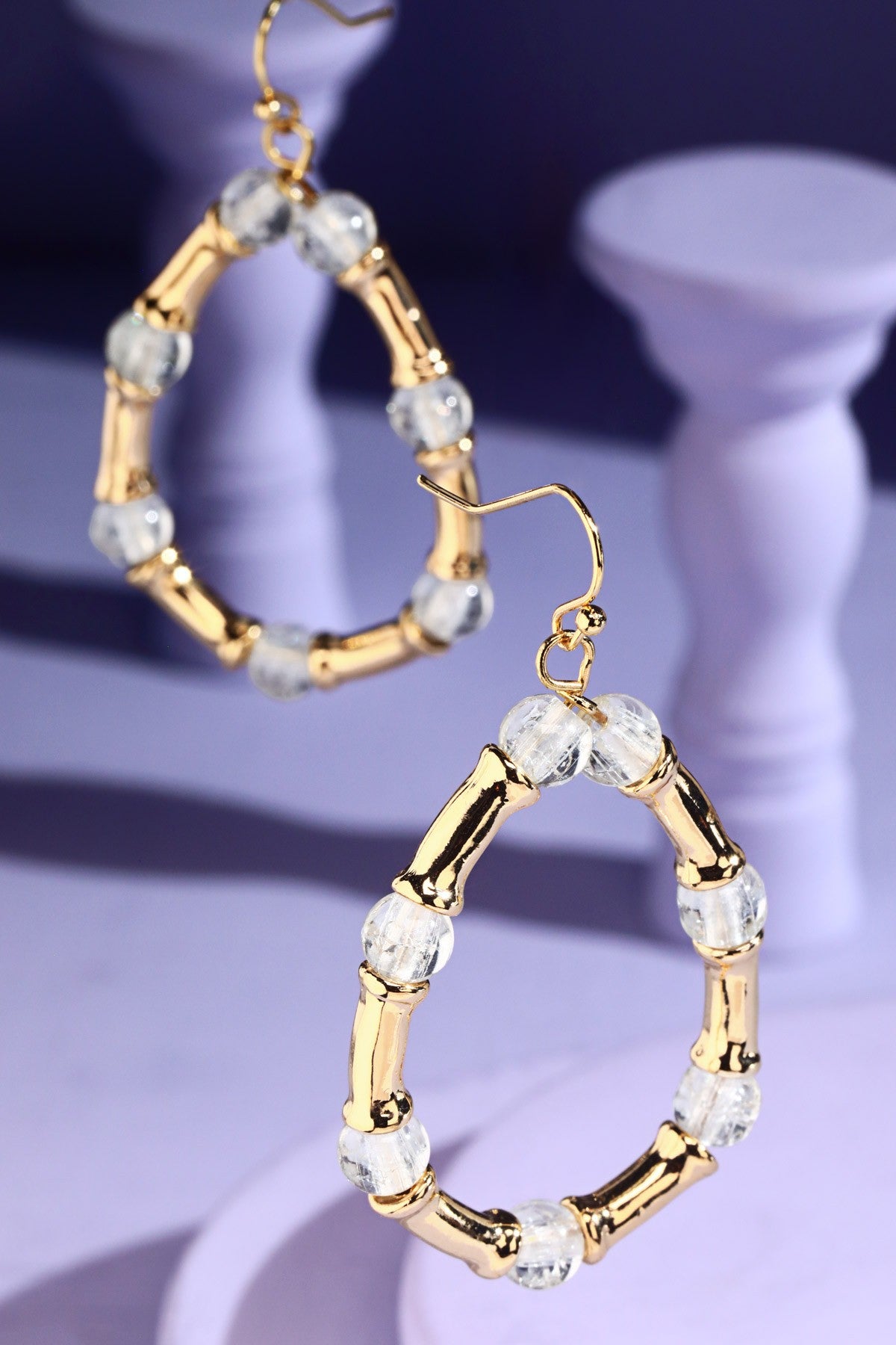 White Beaded Metal Teardrop Earrings - E047WH