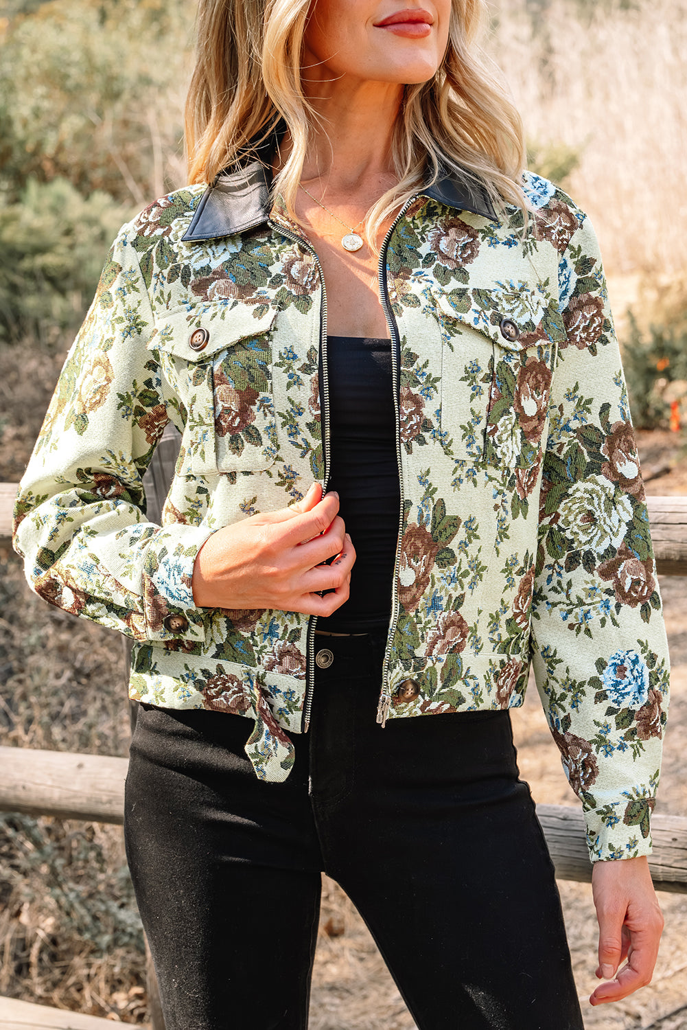 Wildflower Mist Floral Print Zip Up Jacket