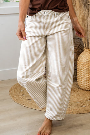 Just Feels Right Khaki Stripe Casual Barrel Jeans