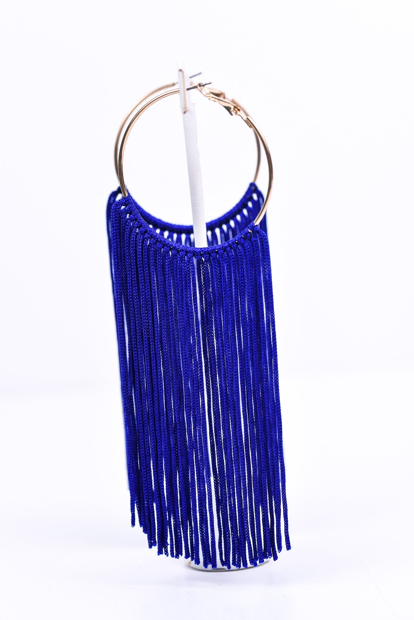 Long Dark Blue/Gold Tassel Hoop Earrings - EAR4151DBL