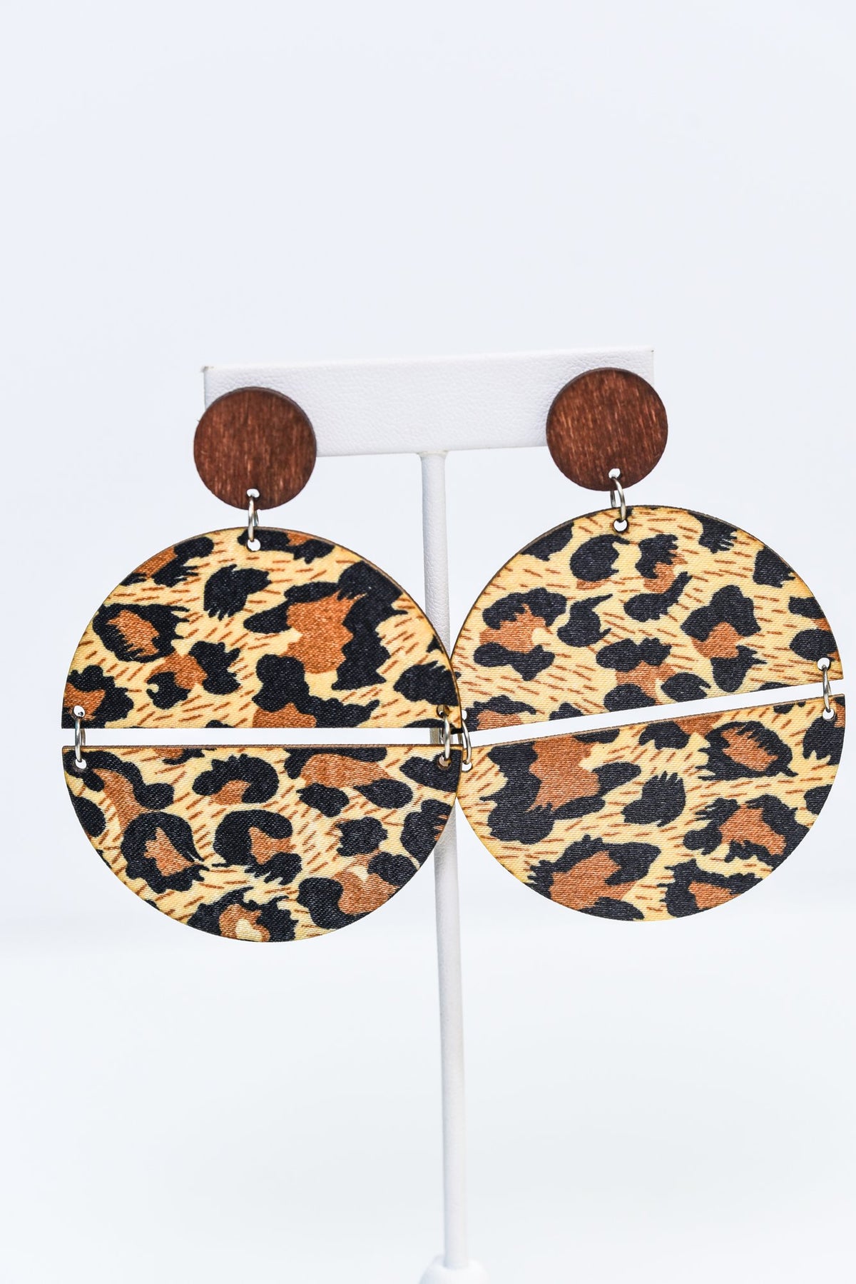 Beige/Multi Color Printed Circle Wood Earrings - EAR4154BG
