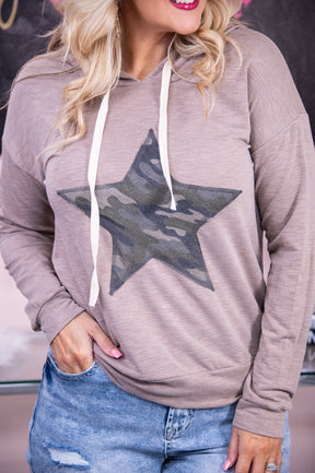 Everyday Joy Mocha/Multi Color Camouflage Star Hooded Top - T7748MO