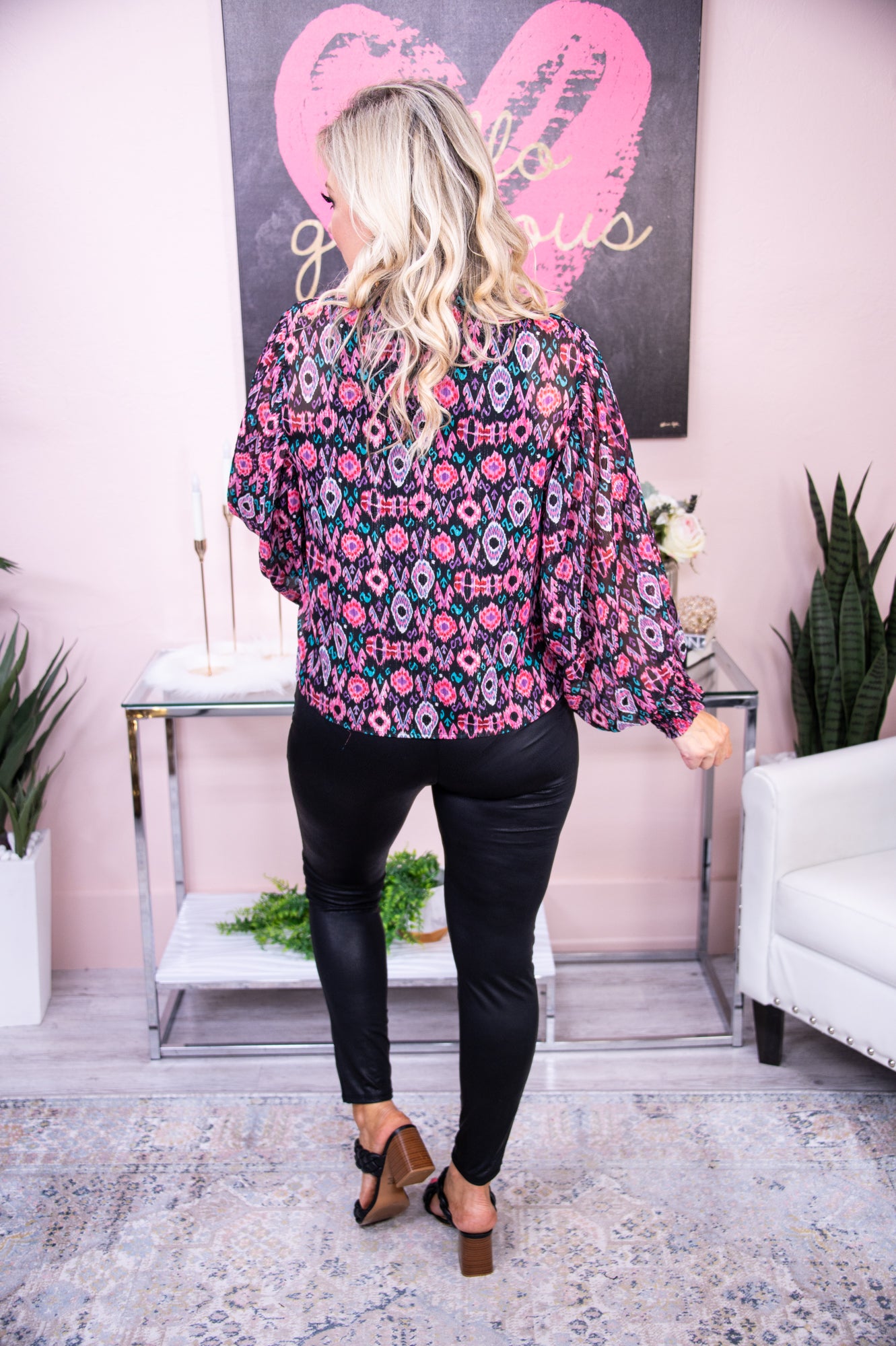 Here's To Today Black/Multi Color Printed Sheer Top - T7734BK