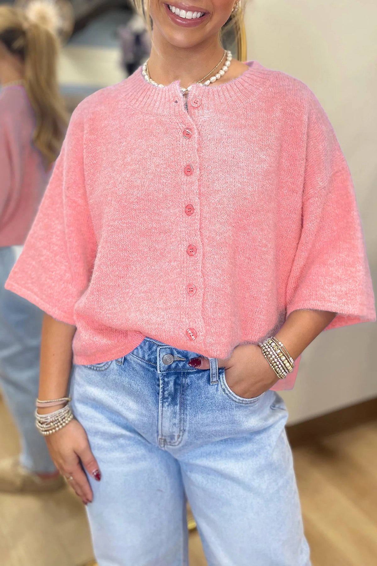 Easy To Style Peach Knit Sweater Cardigan