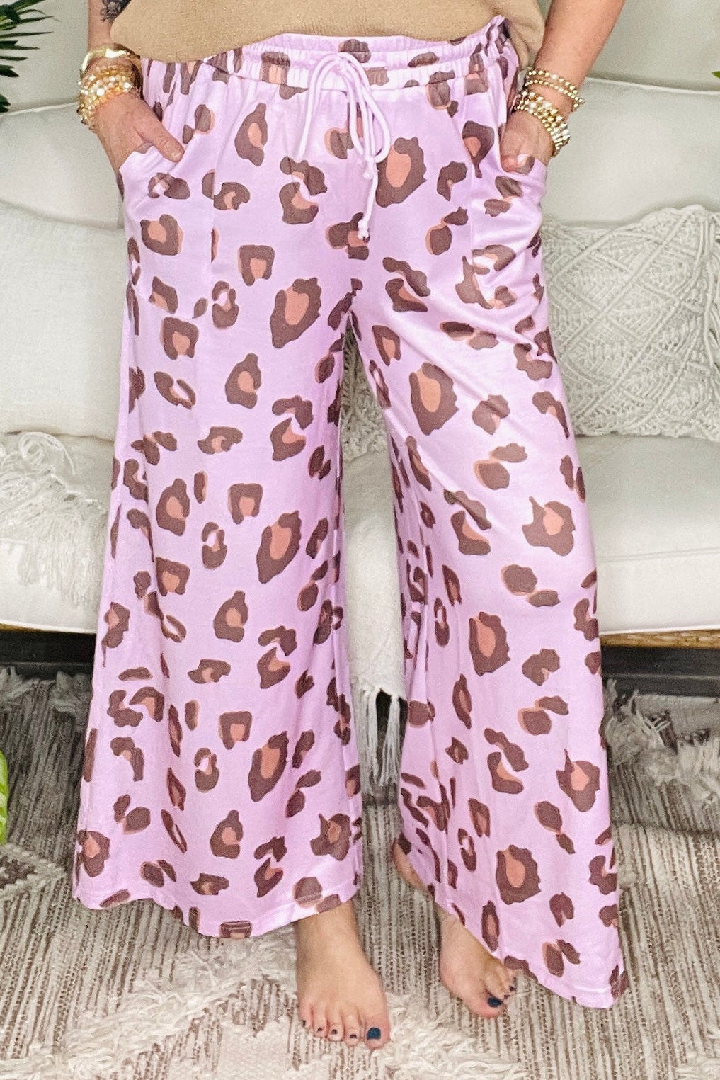 Wild Mood Pink Drawstring Leopard Pants