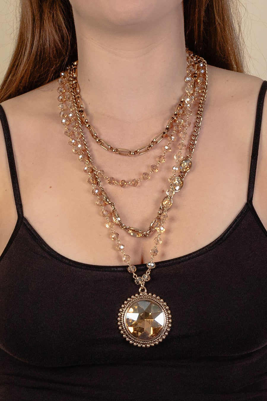 Gold Beaded Layer Necklace - N019GO