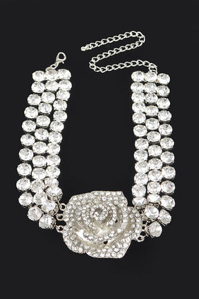 Multi Rhinestone Flower Choker - N070SI