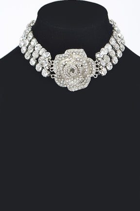 Multi Rhinestone Flower Choker - N070SI
