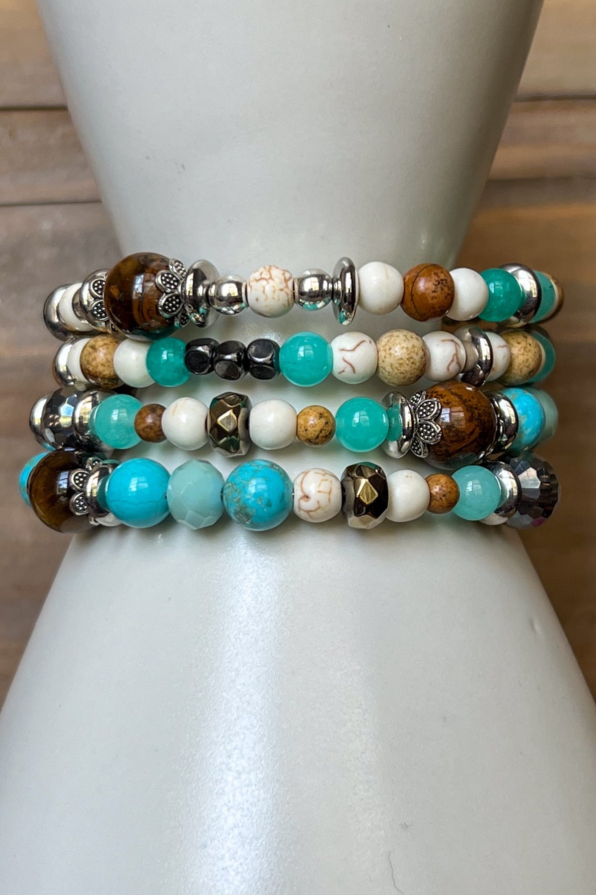 Turquoise Multi Bead Coil Bracelet - B003TU