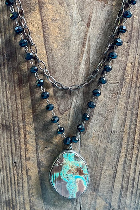 Black Bead Turquoise Pendant Necklace - N009BK