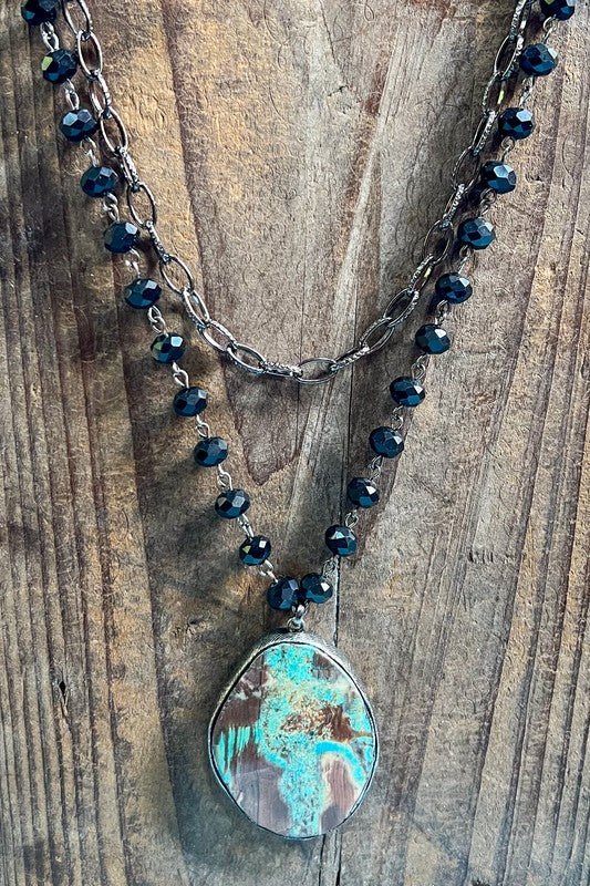Black Bead Turquoise Pendant Necklace - N009BK