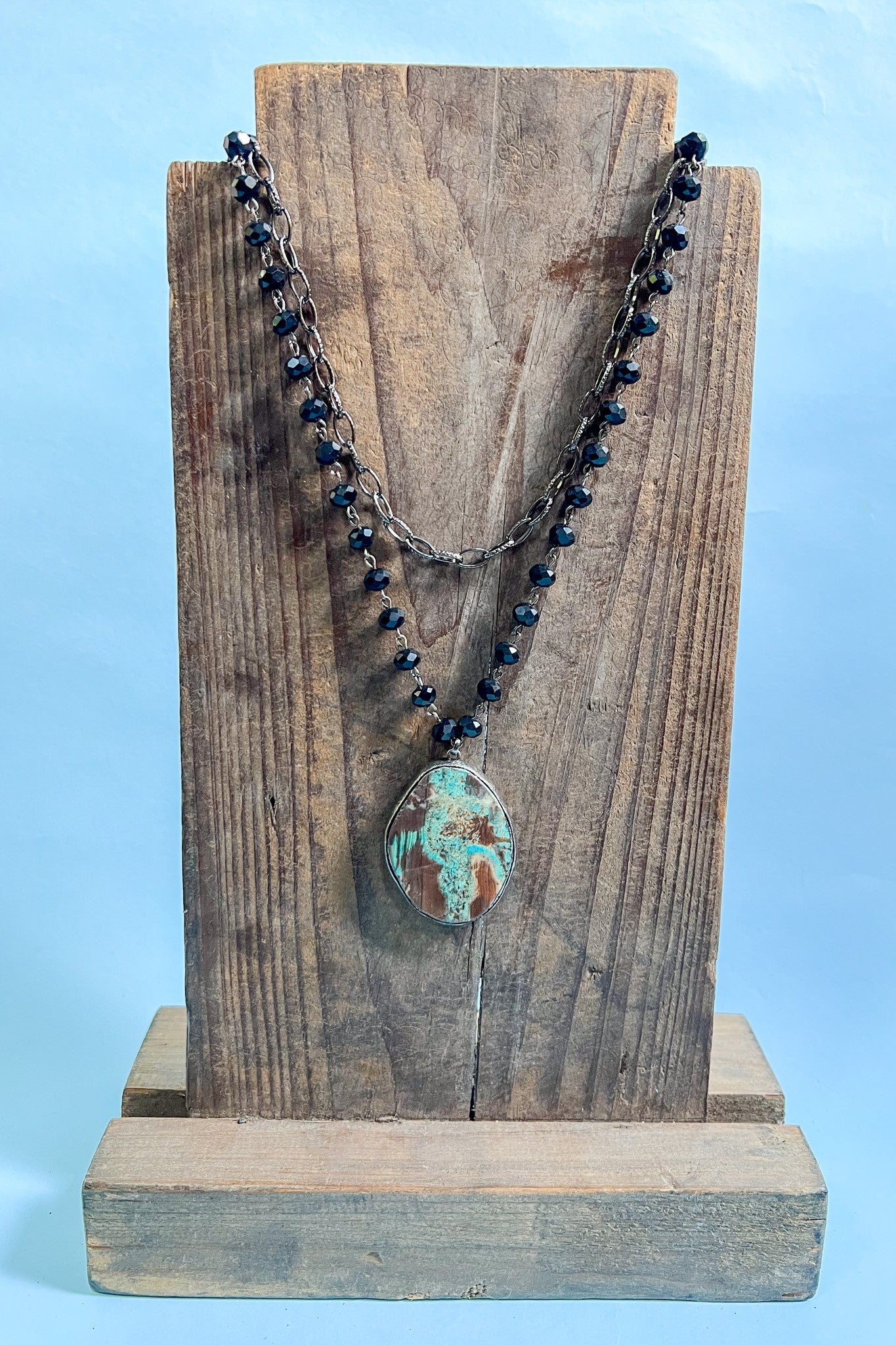 Black Bead Turquoise Pendant Necklace - N009BK