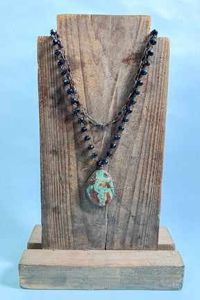 Black Bead Turquoise Pendant Necklace - N009BK