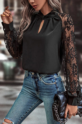 Lace And Poise Keyhole Floral Lace Top - T11008BK