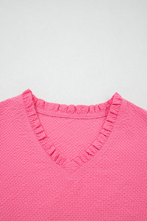 Pink All Day Embroidered Puff Sleeve Textured Top