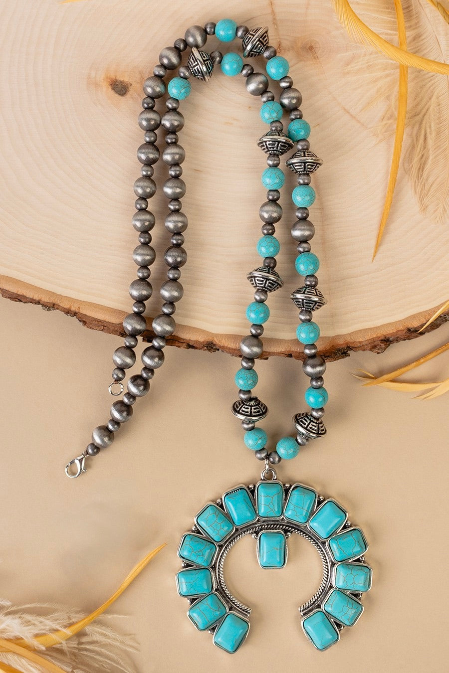 Turquoise Squash Blossom Concho Necklace - N022TU