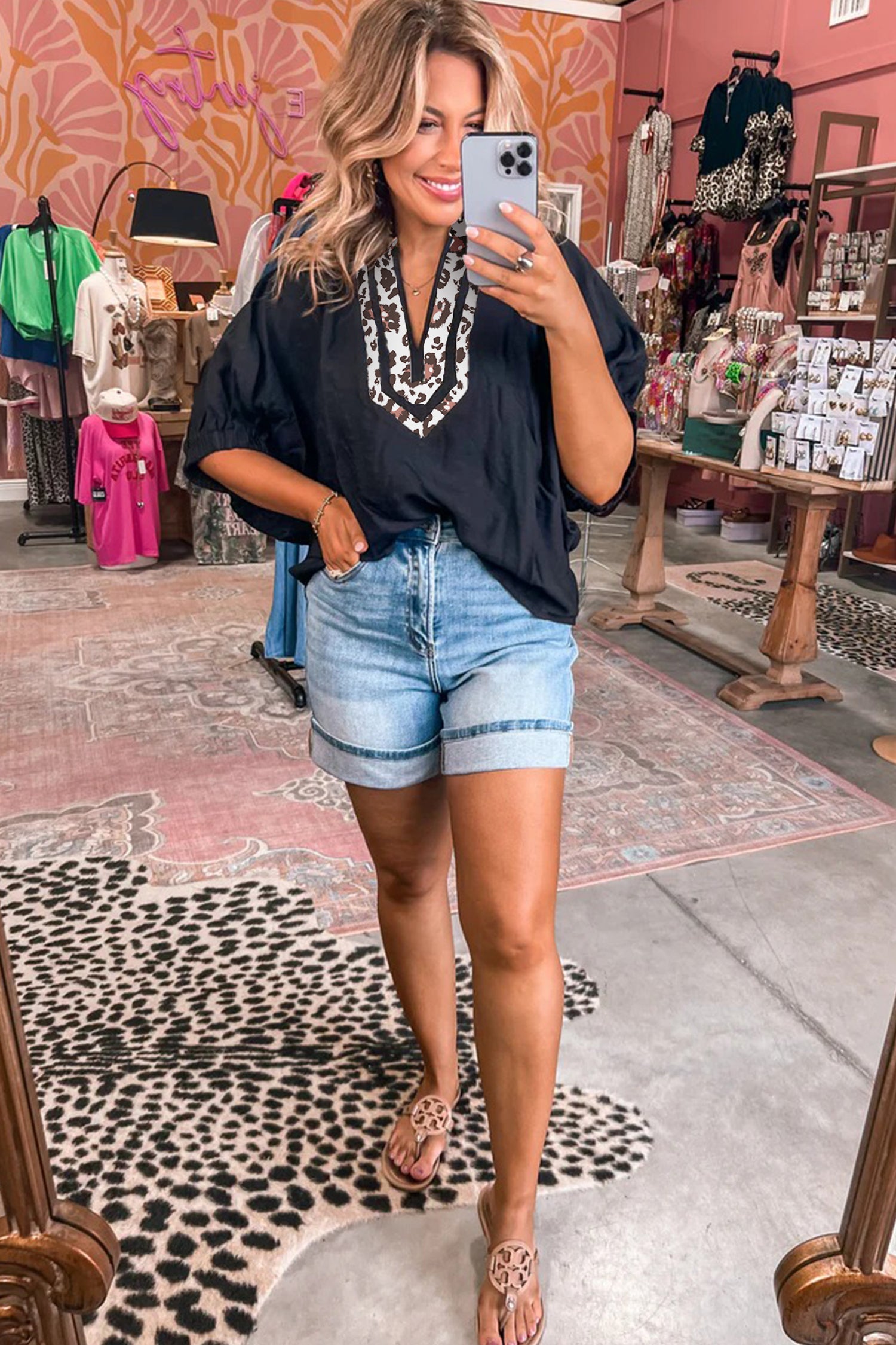 Just Feels Like Me Black Leopard Trim Dolman Top