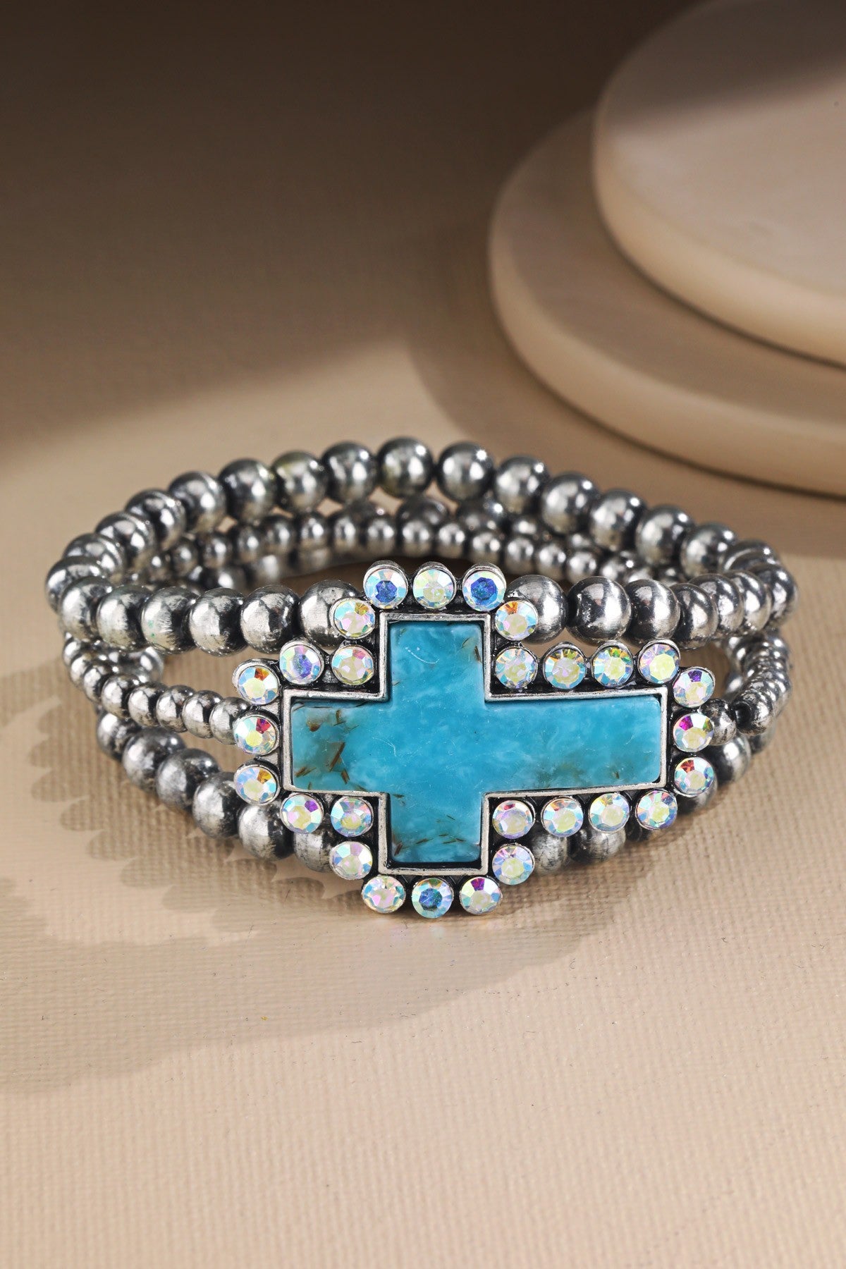 Bling Turquoise Stone Cross Bracelet - B001TU