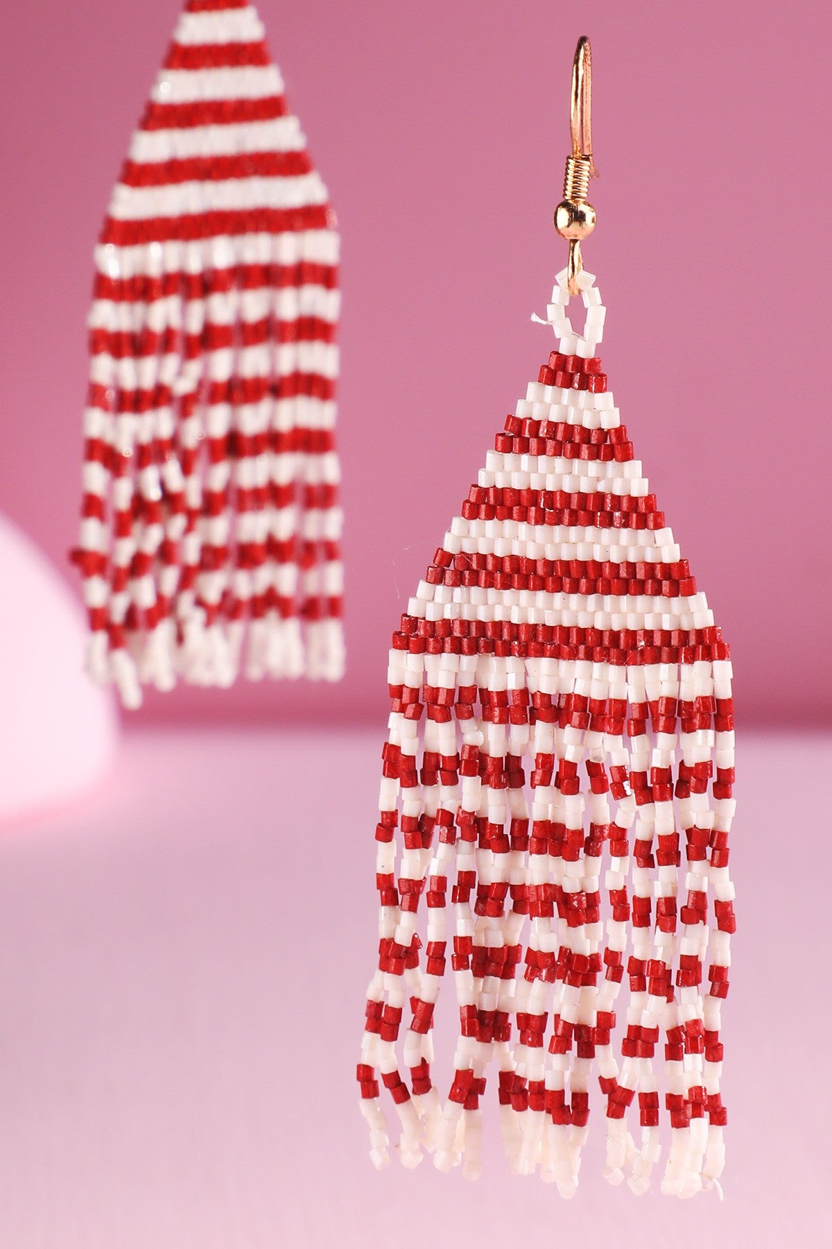 Red/Multi Seed Bead Triangle Stripe Pattern Earring E002RD