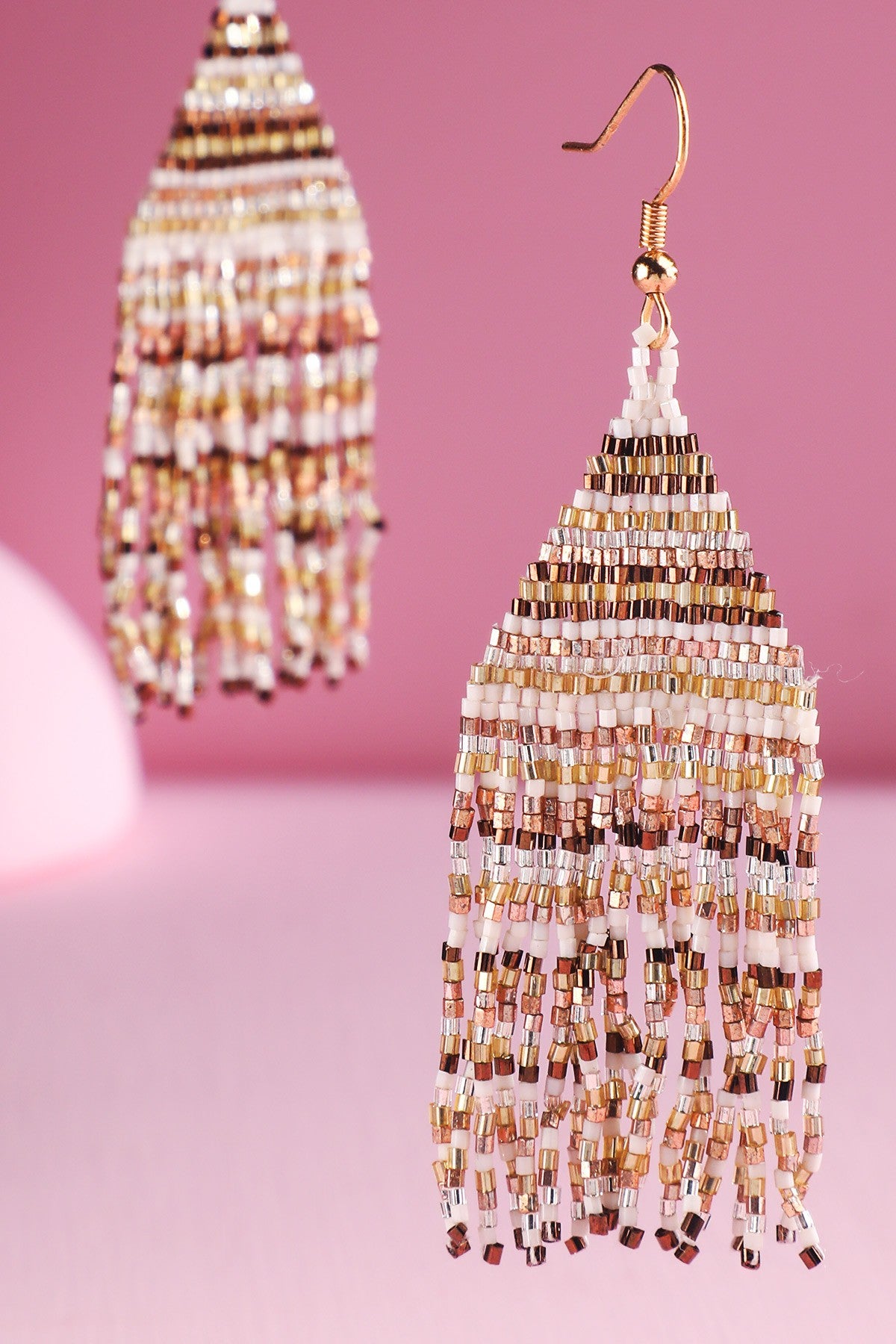 Pink/Multi Seed Bead Triangle Stripe Pattern Earring E001PK