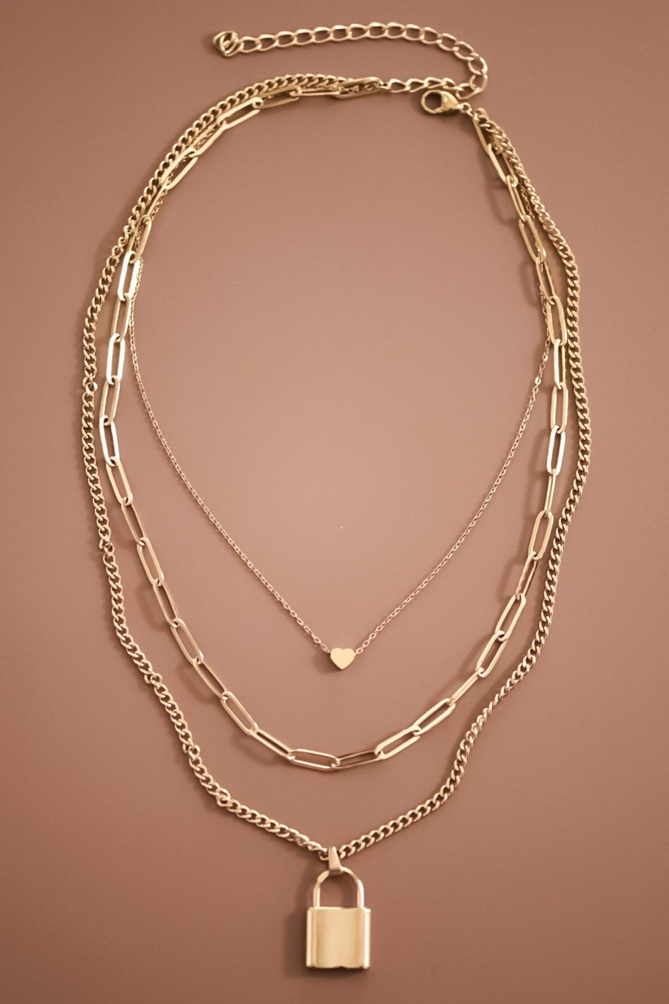 Gold Lock Multi Chain Necklace - N025GO