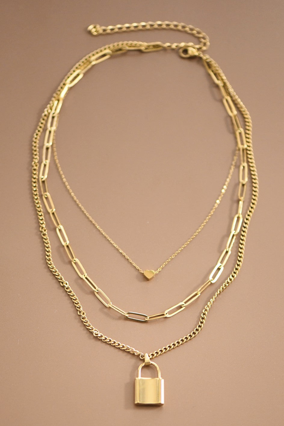 Gold Lock Multi Chain Necklace - N025GO