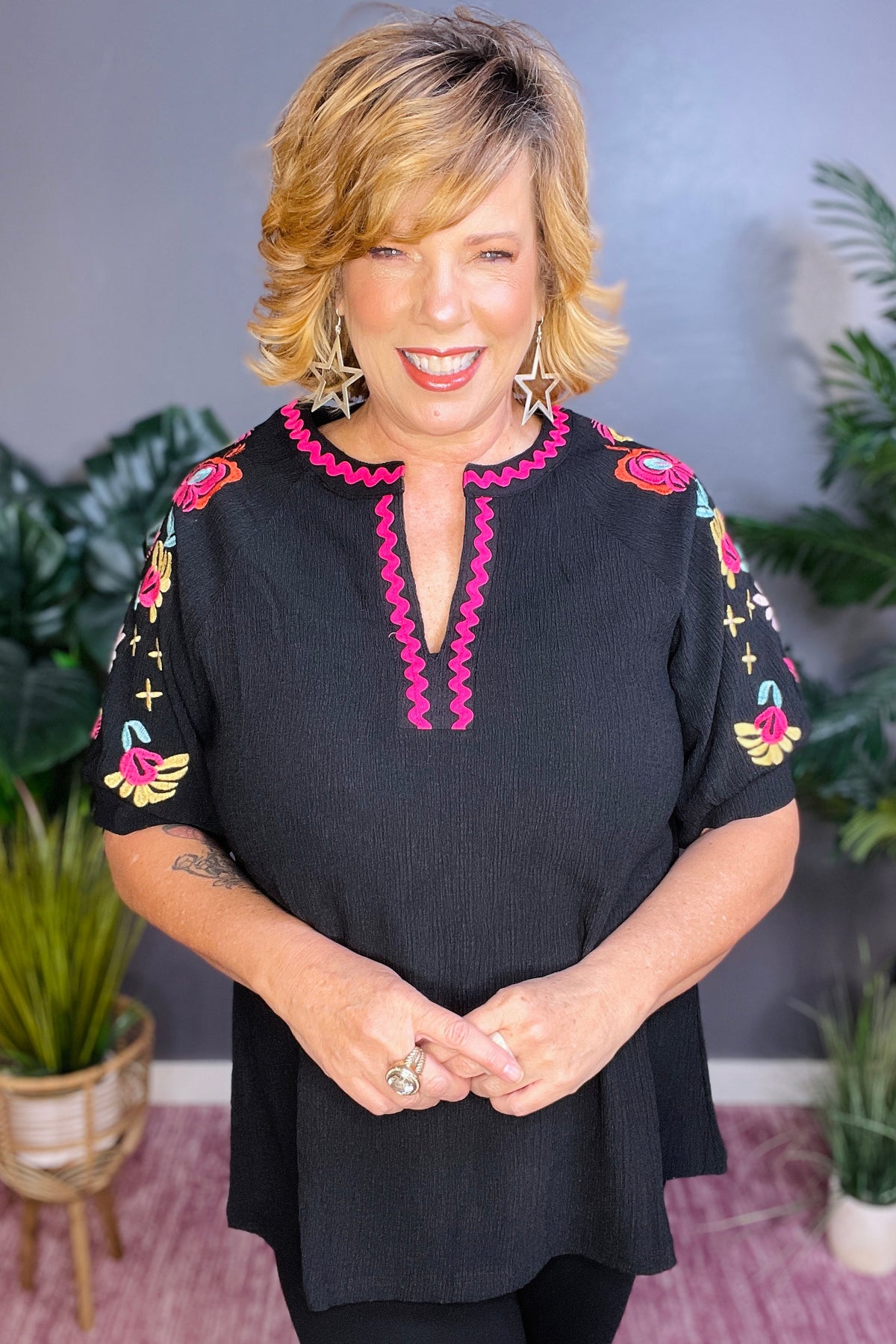 Every Day Charm Embroidered Top - S056BK