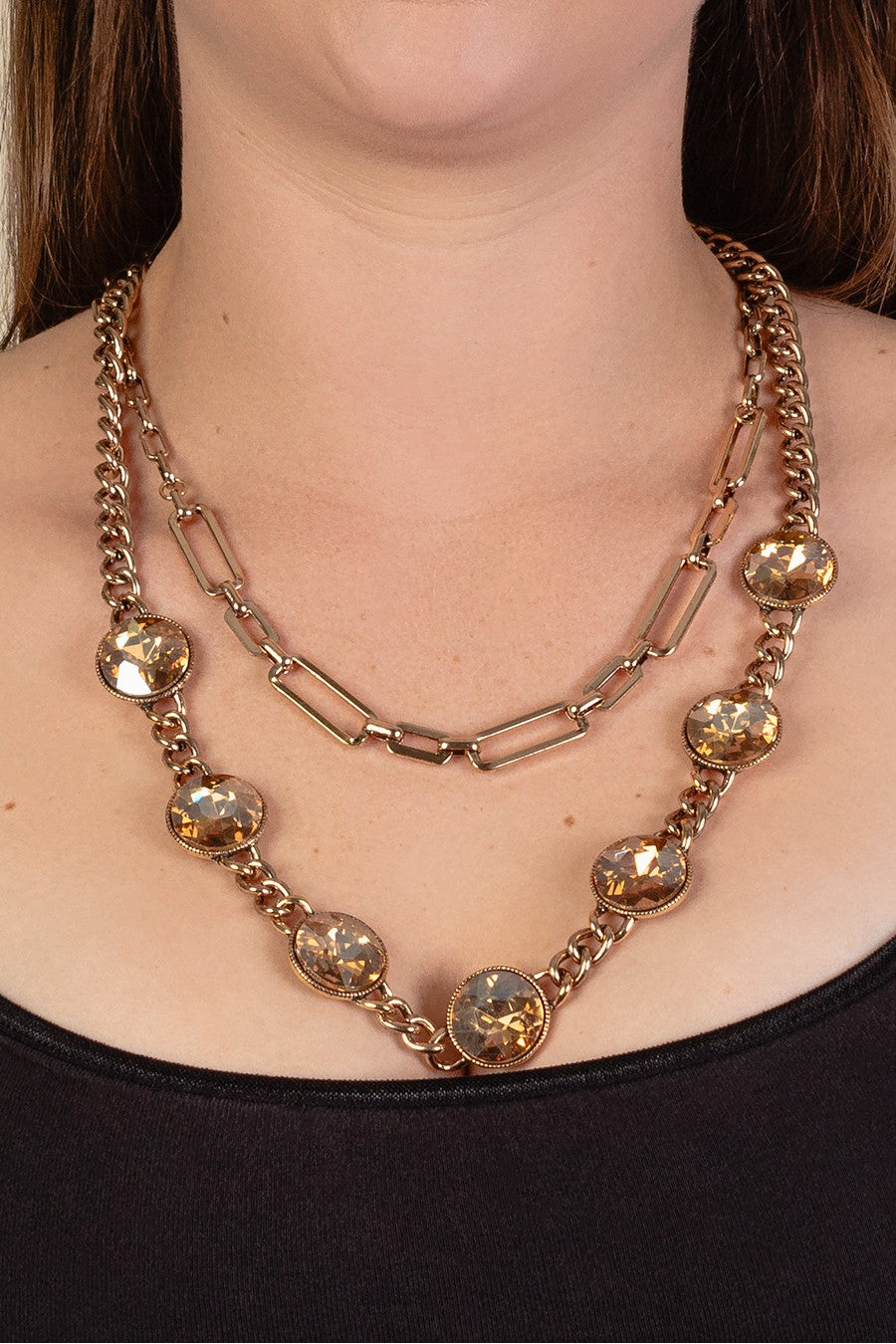 Gold Layered Crystal Necklace - N069GO