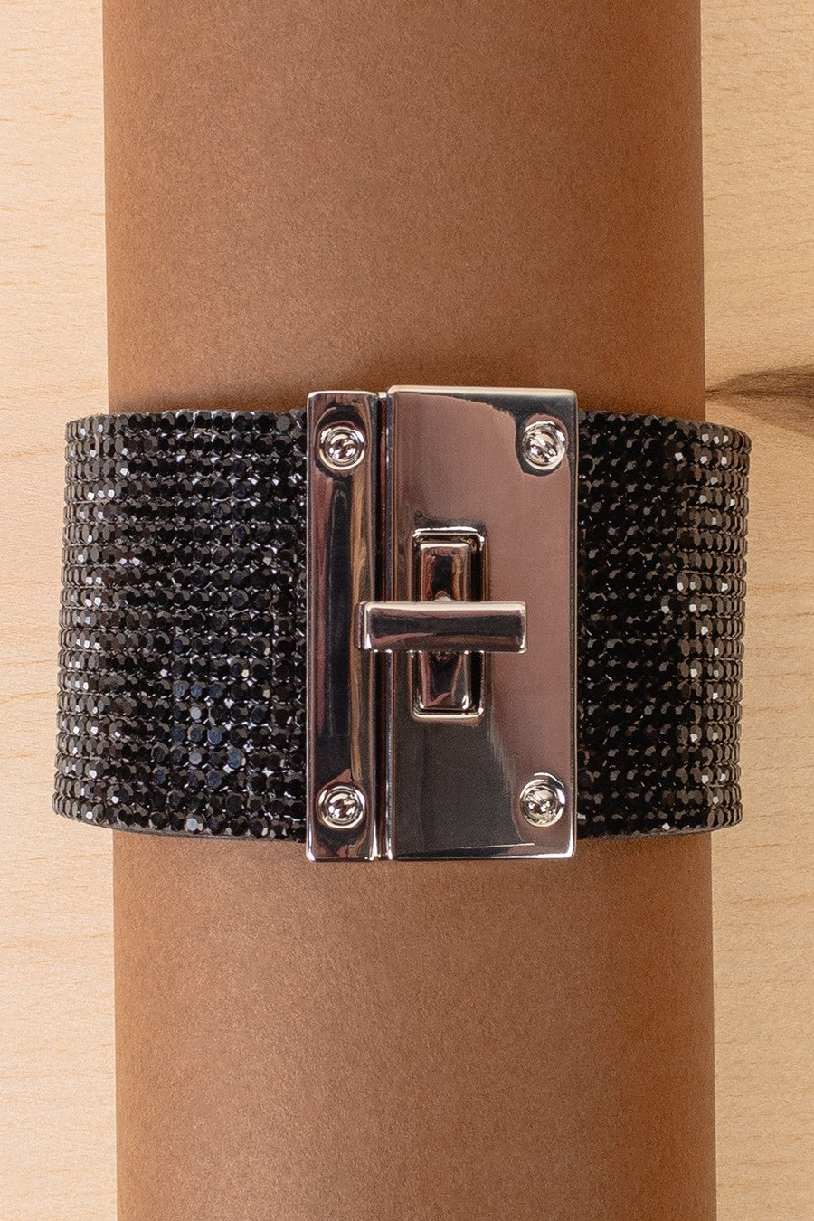 Black Rhinestone Cuff Bracelet - B007BK