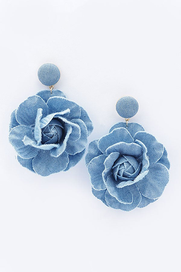 Light Denim Flower Earring - E065LT