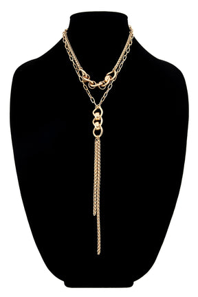 Vintage Gold Y Shaped Chain Tassel Necklace - NEK4417GD