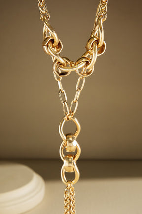Vintage Gold Y Shaped Chain Tassel Necklace - NEK4417GD
