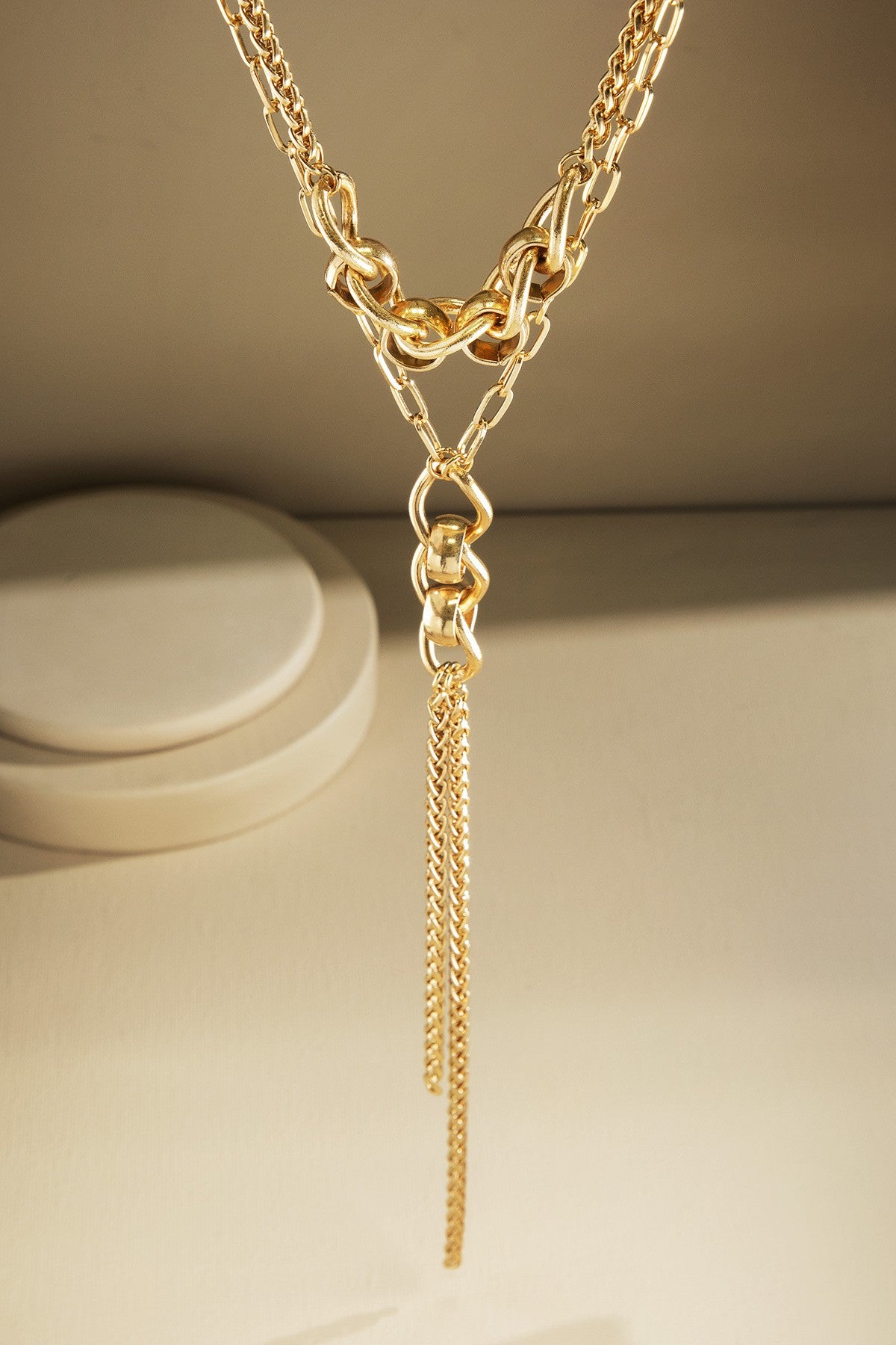Vintage Gold Y Shaped Chain Tassel Necklace - NEK4417GD