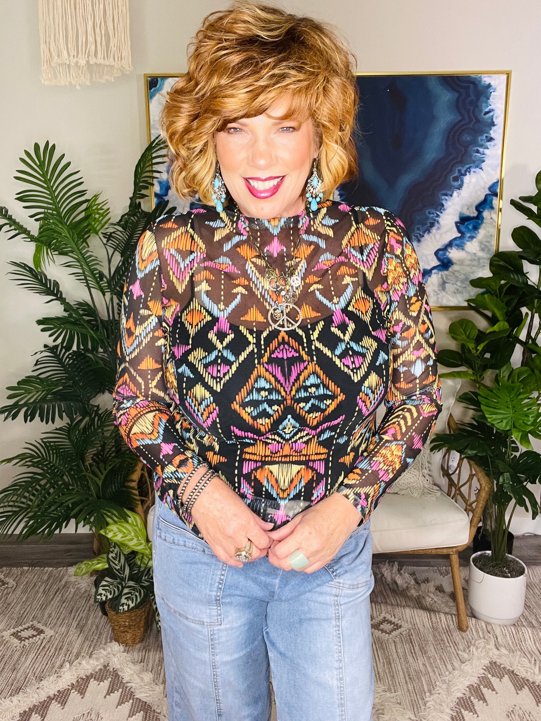 Southwest Sunset Abstract Mesh Top